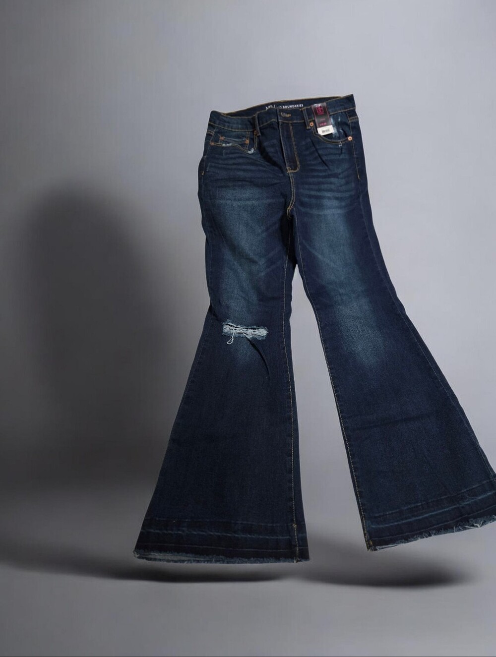 Dark Blue Flared Women's Jeans - Distressed Knee By No Boundries NWT